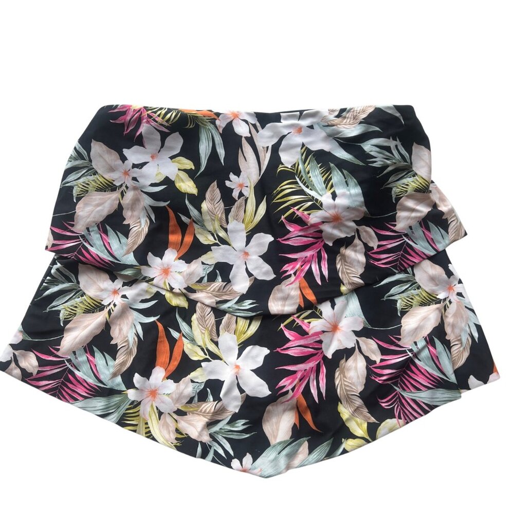 Kona Sol Floral Swim Top With Adjustable Straps Black Multicolor Womens Size L